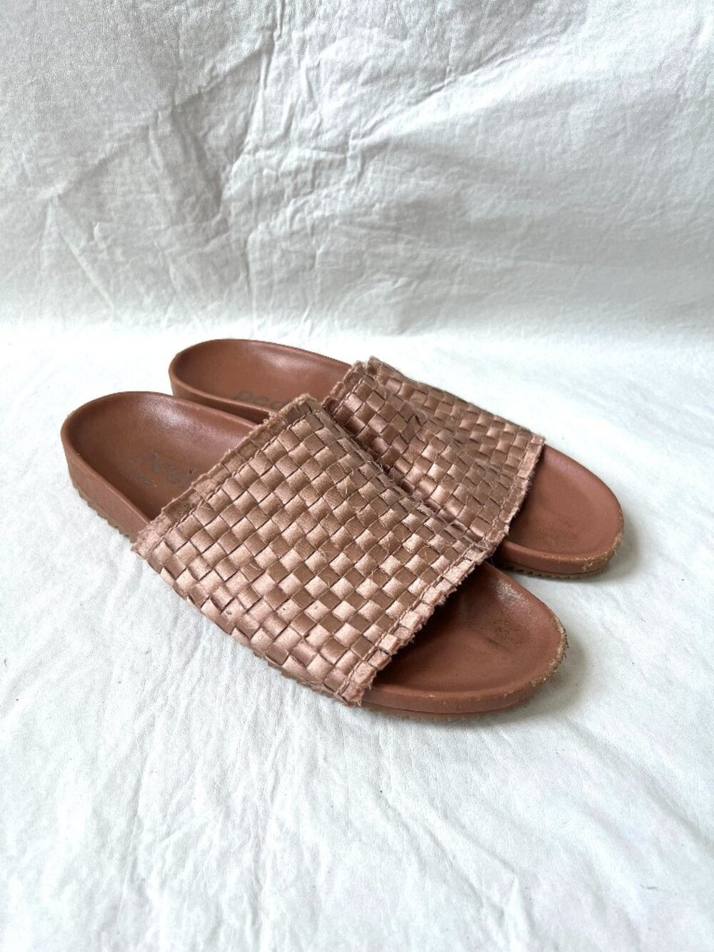Pedro Garcia sandals 38.5 womens 8.5 woven satin dusty rose leather slides flat